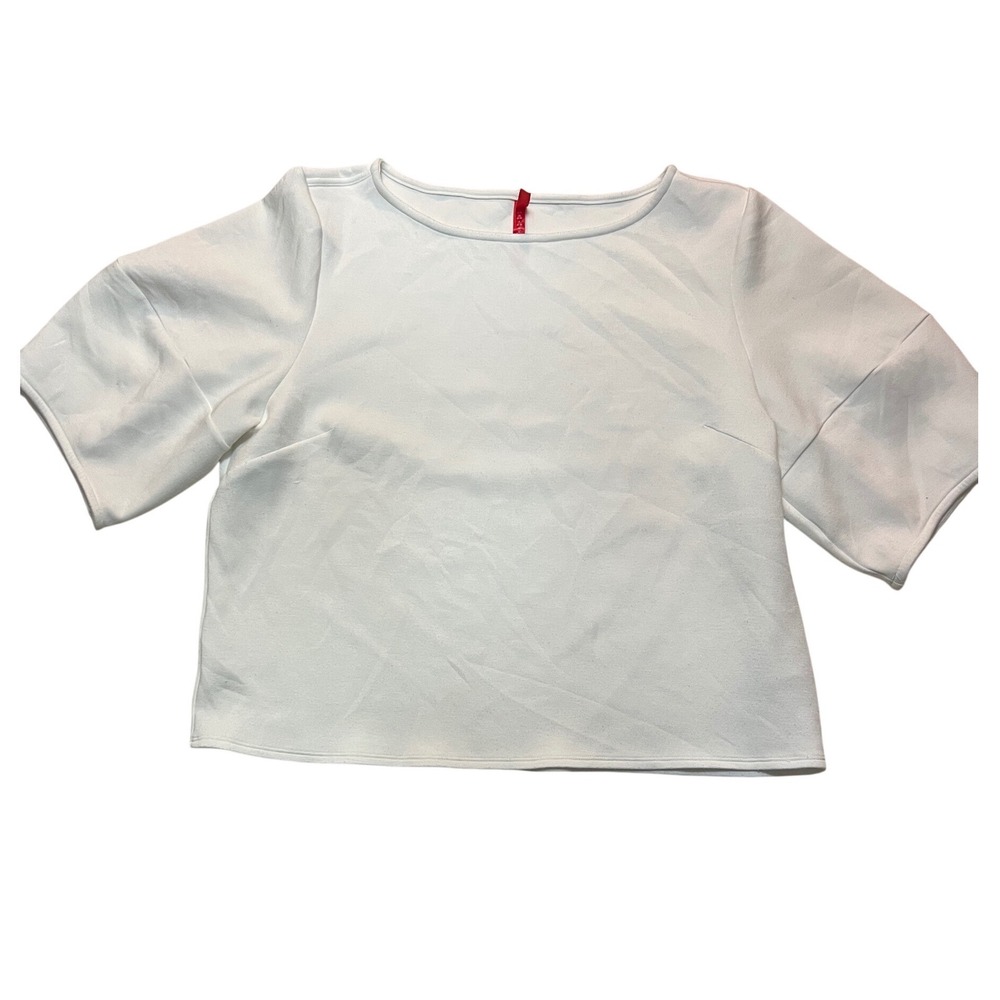 SPANX White Cropped Boat Neck 3/4 Sleeve‎ Top Size L G
